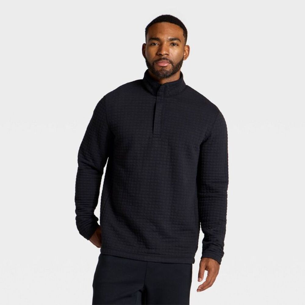 Men's Quilted Fleece 1/2 Zip Pullover Sweatshirt - All In Motion Black S